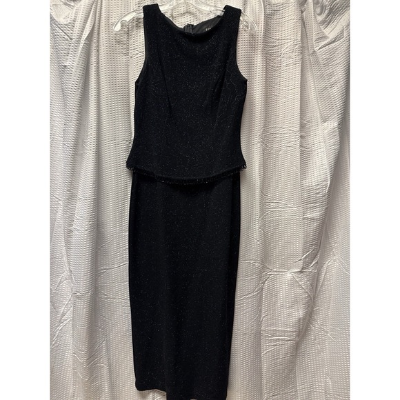 Teddi Evening Dresses & Skirts - Vintage Teddi Evening Black Sparkle Dress Sleeveless Peplum Cocktail 48.5 " 8 Pe
